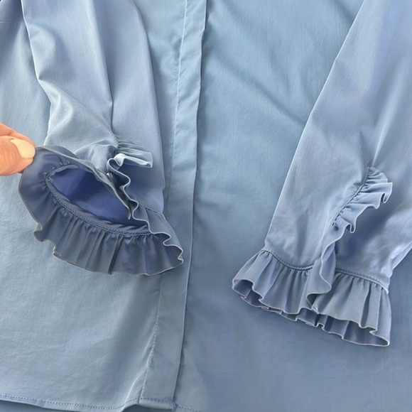 Mos Mosh Mattie Blue Button Down Ruffle Cuff Size Blouse Women Size M - Picture 11 of 13